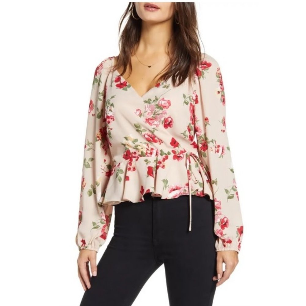 Leith Nordstrom, New Floral Wrap Top, Pink/Blush